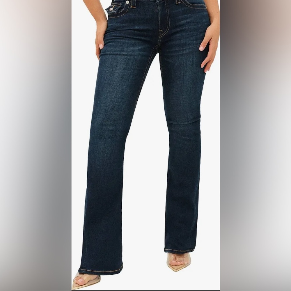 True Religion Joey Dark Indigo super low rise flap flare Jeans NWT